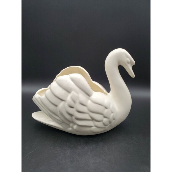 Mid-Century Modern Large Swan Planter 7" Tall Bisque Color Ceramic - Picture 4 of 12